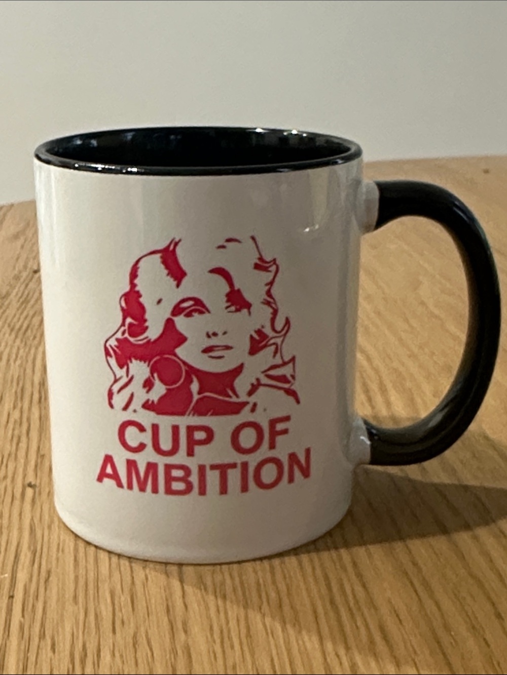 Dolly Parton Cup of Ambition Ceramic Coffee- White with Pink Graphic